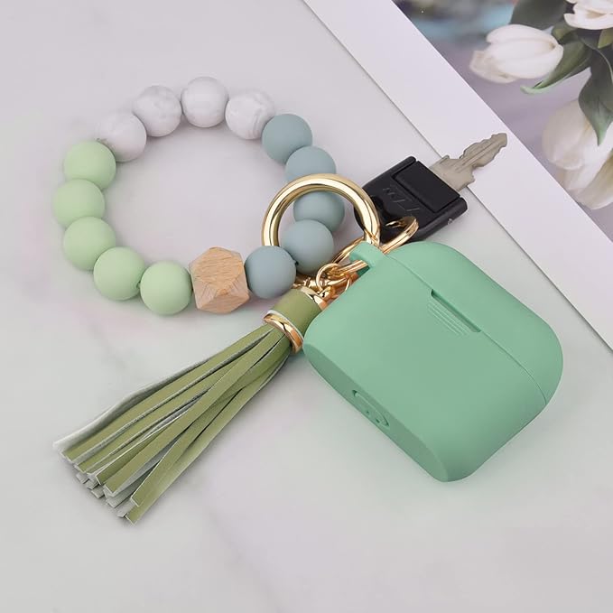 Filoto Silicone Airpod 3rd Generation Case Cover with Bracelet Keychain, Cute Protective Case for Apple Air Pod 3 Wireless Charging Case Women Girl, Cactus Green