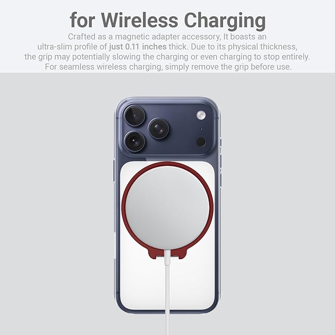 Grat 4 for Magsafe Magnetic Phone Grip Stand, 360° Rotatable Elastic Strap Loop, Detachable Ultra-Thin Aluminum Ring Kickstand Compatible with iPhone 17 Pro Max Air 16 15 14 13 12, Black