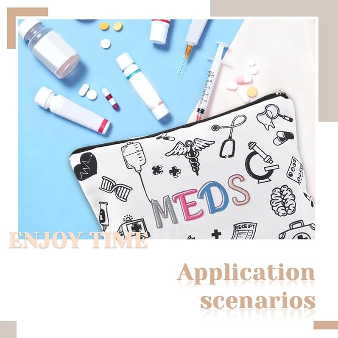 Meds Medicine Bag for Purse Bag Nurse Doctor Birthday Christmas Gifts for Women Men Friend Medicine Travel Makeup Bags Pouch for Purse Medical Medication Organizer Bag Pouch