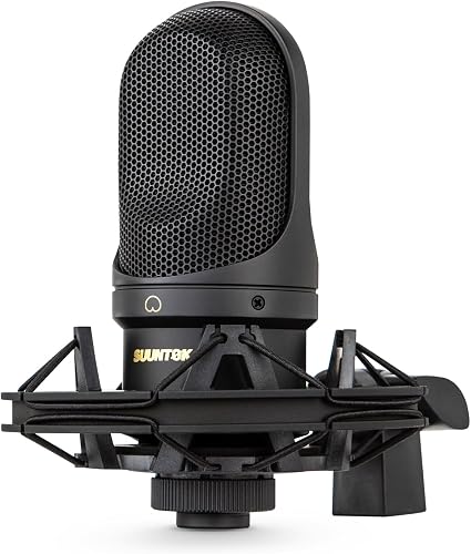 SUUNTOK XLR Condenser Microphone, Recording Microphone with Shock Mount, Home Studio Mic Kit for Voice-Over, Streaming, ASMR, You-Tube Live, Content Creation (Black)