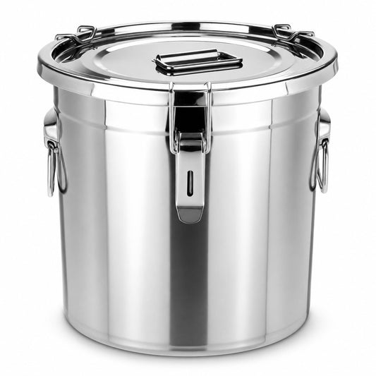 QWORK Stainless Steel Food Storage Container 3.17 Gallon (12L) – Large Airtight Canister with 3 Locking Clips for Flour, Rice – Heavy Duty Metal Kitchen Grain Storage Jar