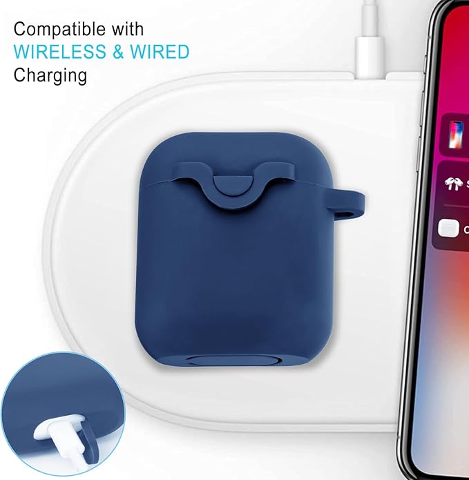 Secure Lock Silicone Case Compatible with AirPods Case 1 & 2 with Bling Keychain, Soft Protective Earpod Case Cover Earbuds Cases Women Girls for Apple Air Pod 2 Case - Midnight Blue