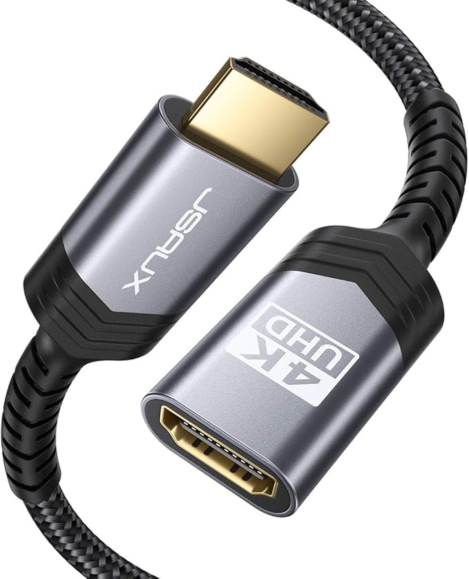 HDMI Extension Cable 3.3FT, JSAUX 4K 60Hz High Speed HDMI Extender Cord Male to Female Adapter Connector (HDR HDCP 2.2), Compatible with Roku TV Streaming Stick, Bluray Player, HDTV, Laptop, PC - Grey