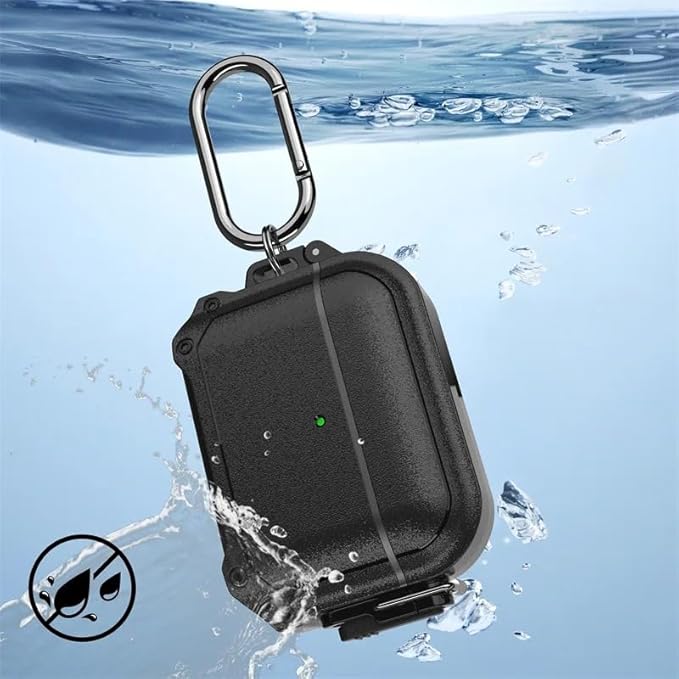 RFUNGUANGO Waterproof Case for AirPods 4 - Drop Protection for Apple AirPods 4th Generation with Carabiner & Cleaning Kit, Wireless Charging AirPod 4 Hard Case Cover, Black