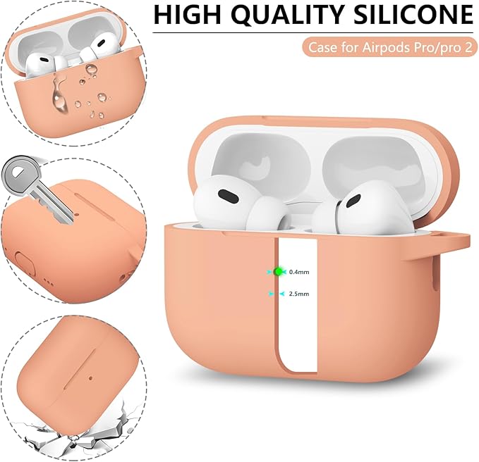Ljusmicker for AirPods Pro Case Cover with Cleaner Kit,Soft Silicone Protective Cover for Apple AirPod Pro 2nd/1st Generation Case for Women Men,AirPods Pro 2 Case Accessories with Keychain-Salmon