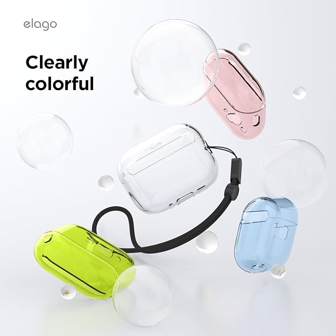 elago Clear Case Compatible with AirPods Pro 3 Case Clear Cover - Lanyard Included, Strap Included, Reduced Yellowing, Shockproof, Full Protection, Soft TPU (Transparent)