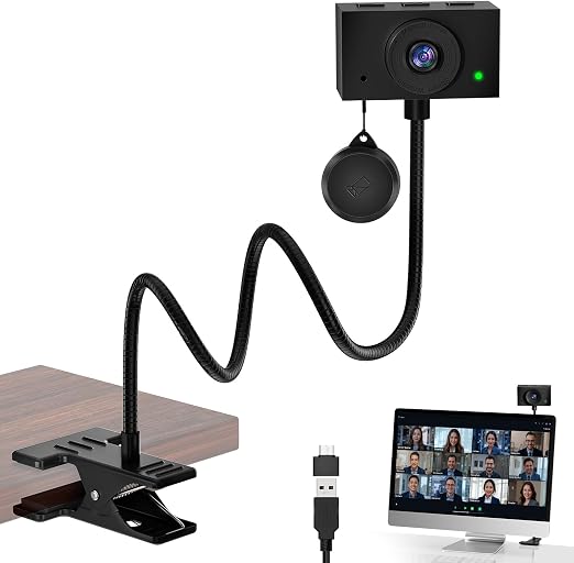 2K Webcam for PC with Microphone, USB Camera, Manual Focus, Black