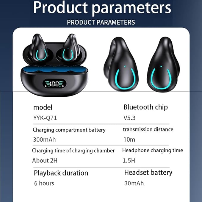 Open-Ear Wireless Headphones Bluetooth Clip On Mini Earbuds Charging Case Ear Buds Sports Bone Conduction Earphones for Workout Driving Walking (Black)