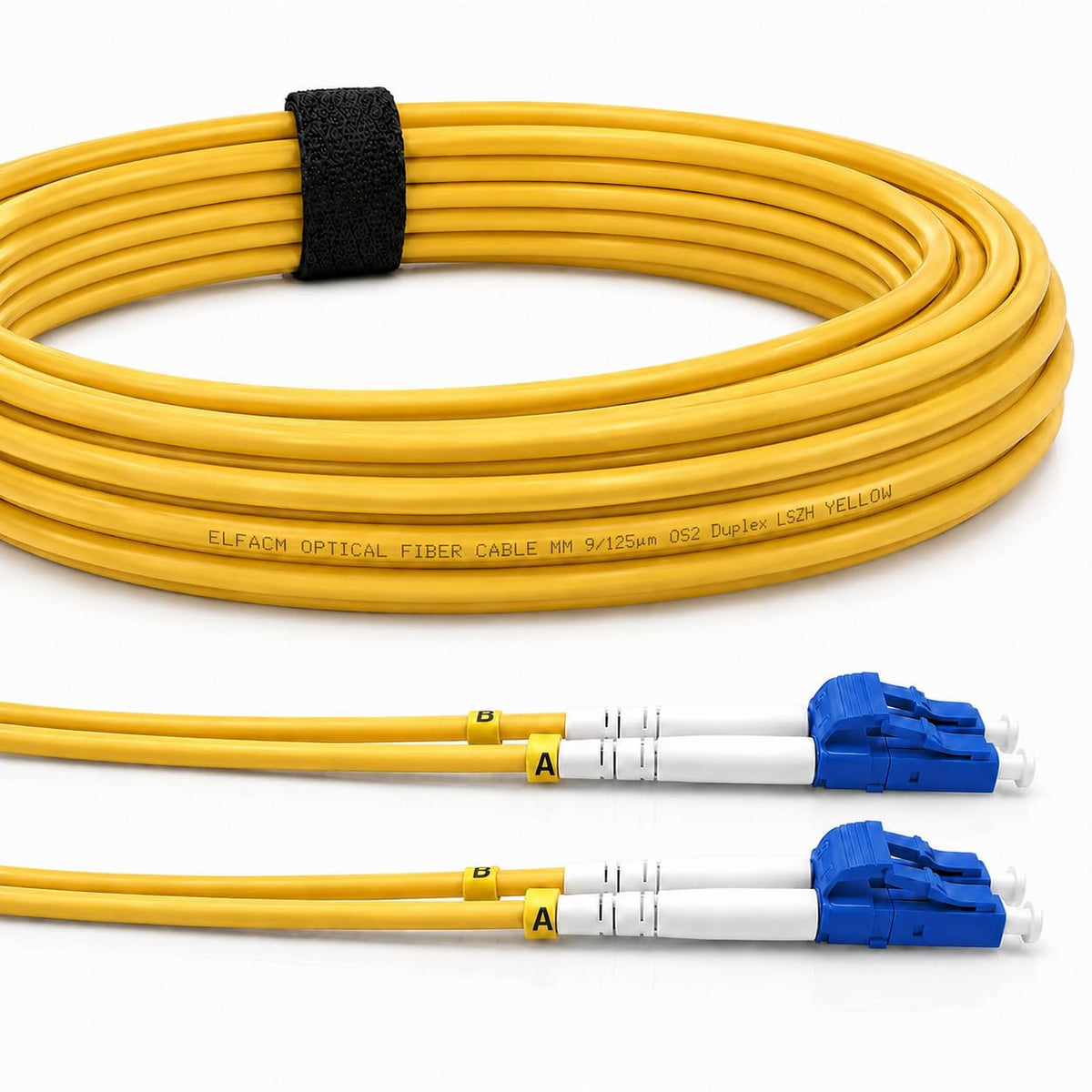 Elfcam® Fiber Optic Jumper Cable LC/UPC to LC/UPC OS2 Duplex Single Mode 9/125um (0.5m)