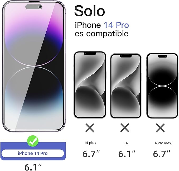 NEW'C 3x Privacy for iPhone 14 Pro Screen Protector (6.1 inches)+ 3x Camera Lens Protector, Sensor Protection,Case Friendly Tempered Glass Film + Dust Plug - Enhanced Privacy Angle of 28 Degrees