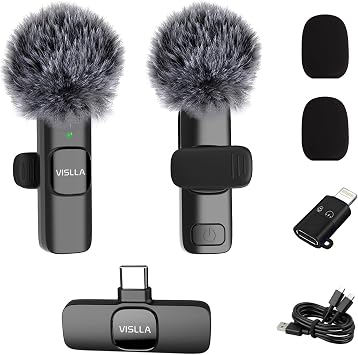 Vislla Mini Microphone for iPhone & Android,11H Battery, Noise Cancelling Wireless Lavalier Mic, Clip On Lapel Mic Pro for Content Creator Vlogging/YouTube/Tiktok/Video Recording/Streaming/Interview