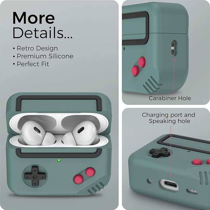 for AirPods Pro 2 Case - Silicone Game Console Design Case for Apple AirPods 2nd/1st Generation, Cute Airpod pro Cover for Men/Women (Pine Green)