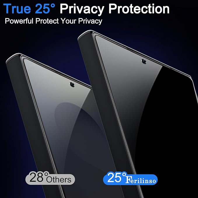 Ferilinso [Auto Dust Install] 3 Pack Privacy Screen Protector for Samsung Galaxy S25 Ultra [Phone Case fit], 3 Tempered Glass Camera Lens Accessories for Samsung S25 Ultra