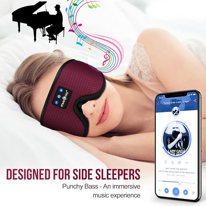 MUSICOZY Sleep Headphones 3D Bluetooth Sleep Mask, Wireless Sleeping Headphones Music Earbuds Eye Mask for Side Sleepers Men Women Ultra Thin Speakers Cool Gadgets, Pack of 2