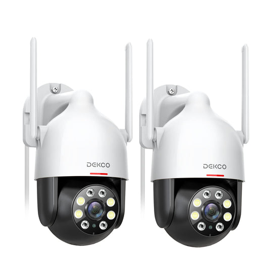 DEKCO 2K Outdoor WiFi Security Camera, Plug-in Pan-Tilt Dome, 2-Cam-Kit
