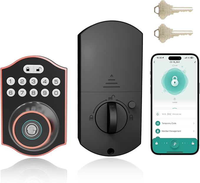 Fingerprint Smart Door Lock Keyless Entry, Keyless Entry Door Lock with Keypad, App Control, Auto Lock, Easy to Install, Smart Deadbolt for Home, Airbnb, Apartment (Antique Bronze)