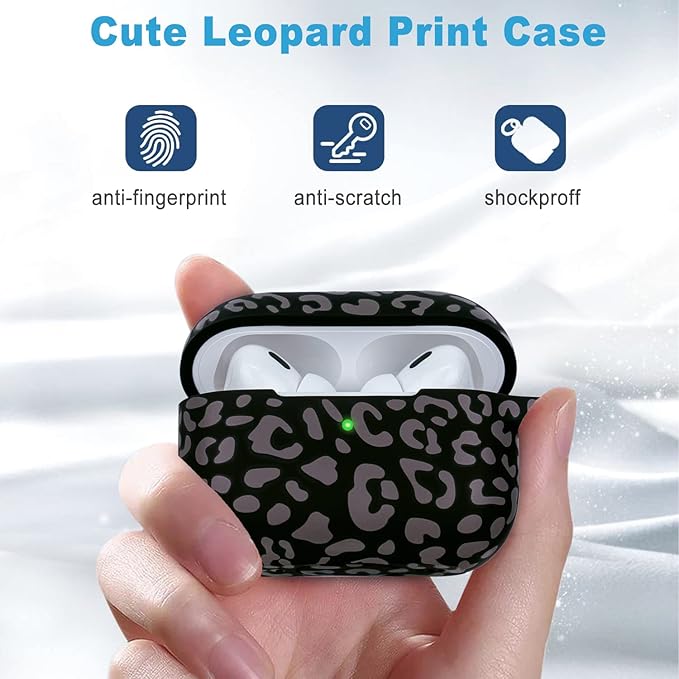 Leopard Silicone Compatible with AirPods Pro 2 Case 2022/2023, Gawnock Soft Case Compatible with AirPods Pro 2nd Generation Print Women Girls with Keychain - Gray Leopard/Cheetah