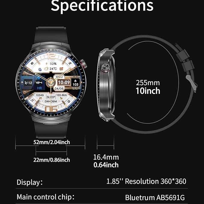 Smart Watch with Bluetooth Earbuds, 1.85-Inch Round HD Screen, Military Style, IP67 Waterproof, 100+ Sports Modes, Heart Rate Monitor, Sleep Tracker, Music Control