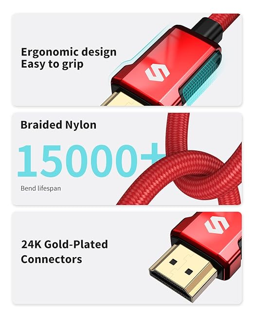 Silkland 4K HDMI ARC Cable for Soundbar 10FT, 4K 60Hz HDMI 2.0 Cable, (18Gbps, ARC, HDCP 2.2, HDR, 3D), High Speed, Compatible for Vizio Samsung Sound bar, UHD TV, Blu-ray, Red