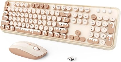 Wireless Keyboard and Mouse Combo, 2.4 GHz Wireless Full-Sized Typewriter Keyboard with Round Keycaps for Windows, Computer, Desktop, PC, Laptop (Ice Cream)