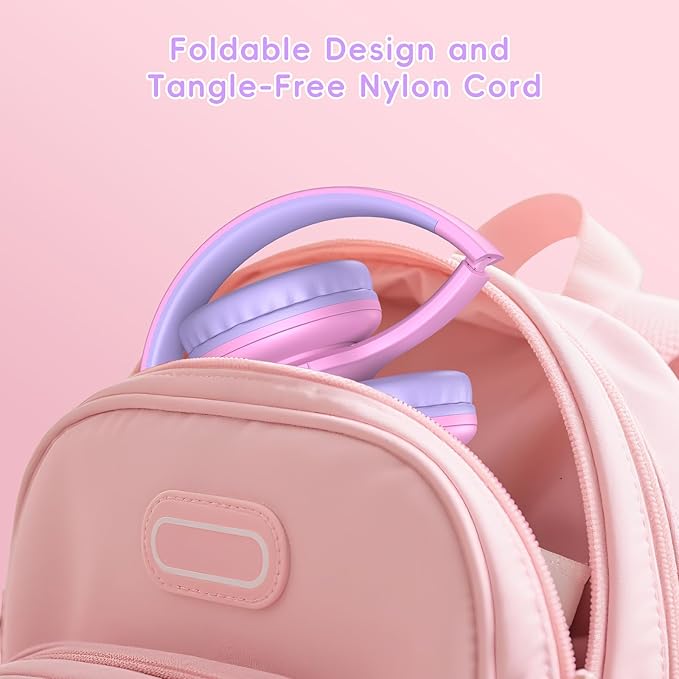 Kids Bluetooth 6.0 Headphones with LED Light, 85Hours Playtimes, Type-C Fast Charging, 85/94dB Volume Limited, Comfort Wireless Headphones with Built-in Mic, Wired & TF Card Mode, Pink