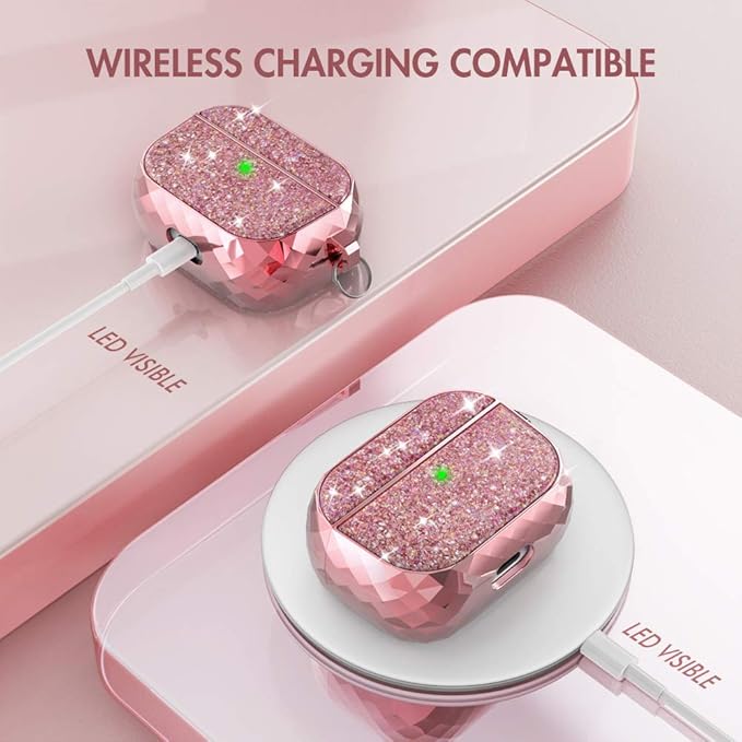 AhaStyle AirPods Pro Case Cover for Women Girls, Luxury Glossy Hard Shell Case Cover Accessories Compatible with Apple AirPods Pro Charging Case (Rose Gold)