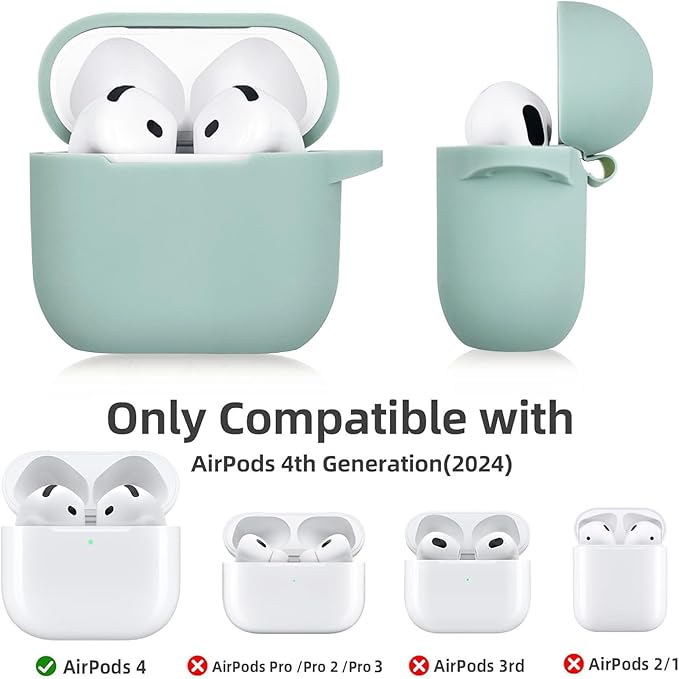 Airpods 4 Cases Silicone Protective Case for Airpod 4 with Bling Keychain for Apple AirPods 4th Generation Wireless Earbuds with Cleaner Kit (Fog Blue)
