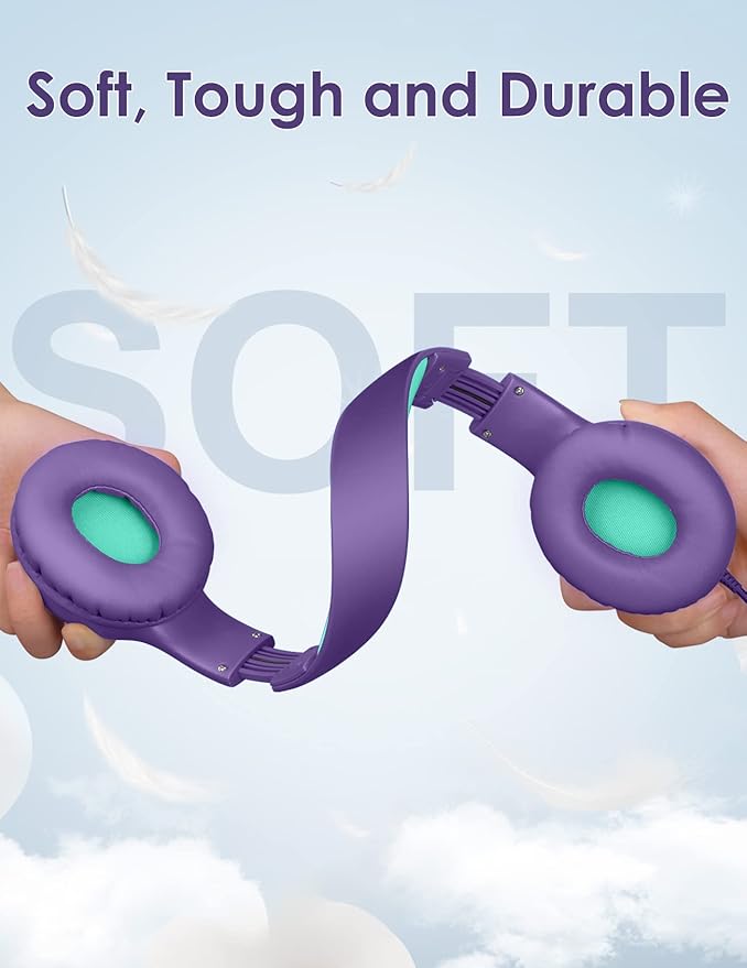 Headphones for Kids for School, Kids Headphones with Microphone, Sharing Function, 85dB/94dB Safe Volume Limit, HD Sound, Over Ear Kid Headphone for School, On-line Study, Travel, Purple