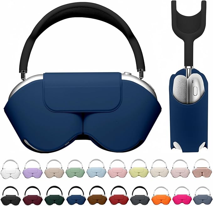 Maxjoy for Apple Airpods Max Smart Case Cover, Soft PU Leather Protective Cover Accessories for Airpod Max with Sleep Mode, Anti-Dust Travel Carrying Case for Airpods Pro Max Headphones, Dark Blue