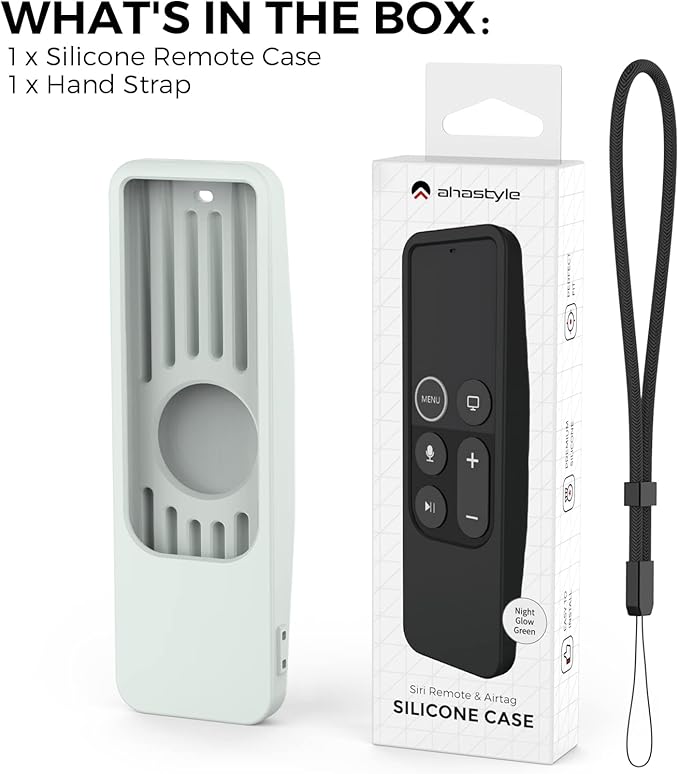 AhaStyle Protective Case for Apple TV Siri Remote with AirTag Holder, Anti Slip Silicone Cover Compatible with Apple TV 4K [1st Gen] (Glow Green)