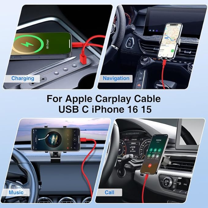 USB C Car Charger for iPhone 17 16 15 Pro Max, 40W Dual Port USB-C & USB-A Car Fast Charging Adapter, 2X6FT C to C Cable & A to C Carplay Cable for iPhone 17 16 15 Series/iPhone Air, iPad, Samsung-Red