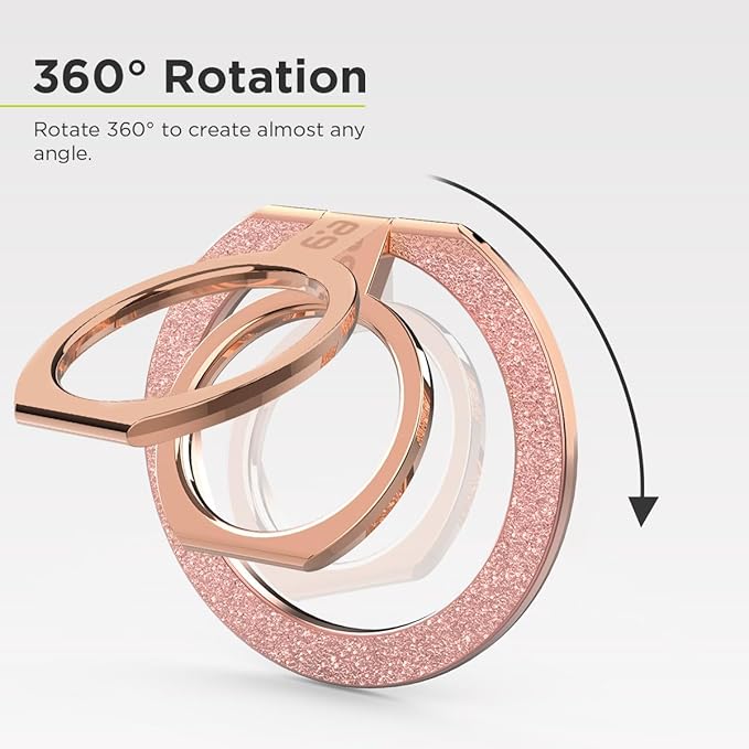 PureGear Magnetic Phone Grip Ring Stand, Magnetic Phone Ring Holder for MagSafe iPhone Air, 17, 17Pro, 17ProMax, 16, 16Pro, 16Plus, 16ProMax,15,14,13,12 Adjustable Kickstand(ChromeRoseGoldPinkGlitter)