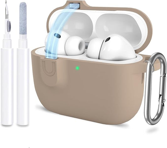 ATUAT for AirPods Pro 3 Case with Magnetic Lid Lock, Protective Soft Silicone Cover with Keychain Cleaner Kit for Women Men for Apple AirPods Pro 3rd Generation(2025), Front LED Visible, Milk Tea