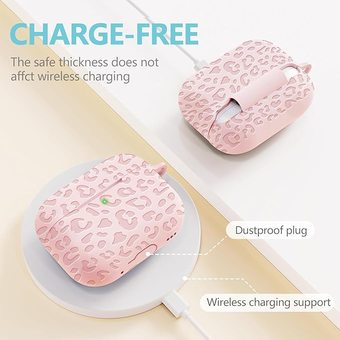 Engraved Leopard Case Compatible with AirPods Pro 2 Case Cover 2022,Soft Silicone Caeving Cover for Women Girls, Pink