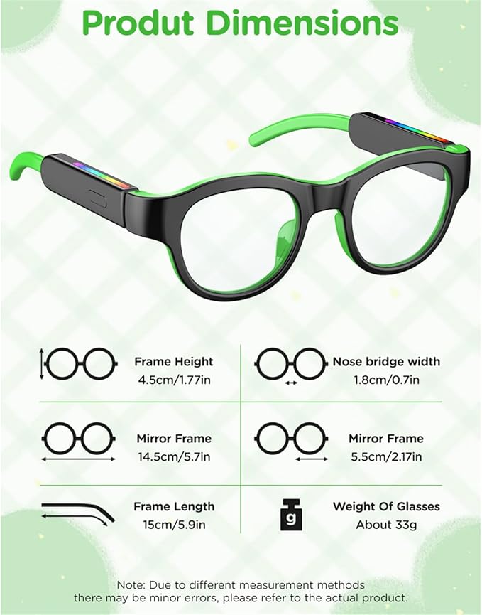 Kids Smart Glasses: UV400 Blue Light Glasses - Built-in Mic & Open Ear Bluetooth Speakers - 7-color RGB Light Strip - Voice & Touch Control - Works with iOS/Android for Kids 6-12 Gifts