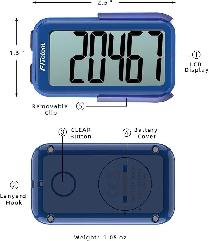 Pedometer for Walking Steps and Miles, 3D Accurately Simple Pedometer, Step Counter for Kids Men Women Seniors, Step Tracker with Clip Lanyard