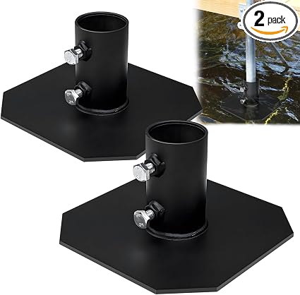 folosem 2 Pack Stationary Dock Bottom Pad, 8"x8" Dock Base Plate with 2-1/8" (5.3cm) Inner Diameter, Dock Pipe Post Leg Holder Bracket, Anti-Sinking Dock Hardware for Wooden & Aluminum Docks
