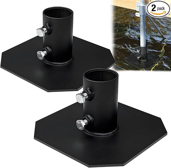 folosem 2 Pack Stationary Dock Bottom Pad, 8"x8" Dock Base Plate with 2-1/8" (5.3cm) Inner Diameter, Dock Pipe Post Leg Holder Bracket, Anti-Sinking Dock Hardware for Wooden & Aluminum Docks