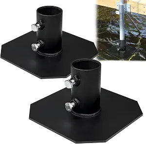 folosem 2 Pack Stationary Dock Bottom Pad, 8"x8" Dock Base Plate with 2-1/8" (5.3cm) Inner Diameter, Dock Pipe Post Leg Holder Bracket, Anti-Sinking Dock Hardware for Wooden & Aluminum Docks