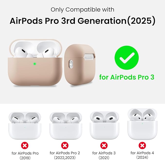 ORNARTO Compatible with AirPods Pro 3 Case 2025, Full Protective Hybrid Silicone for AirPods Pro 3rd Generation Case, Front LED Visible Skin Cover-Nude Taupe