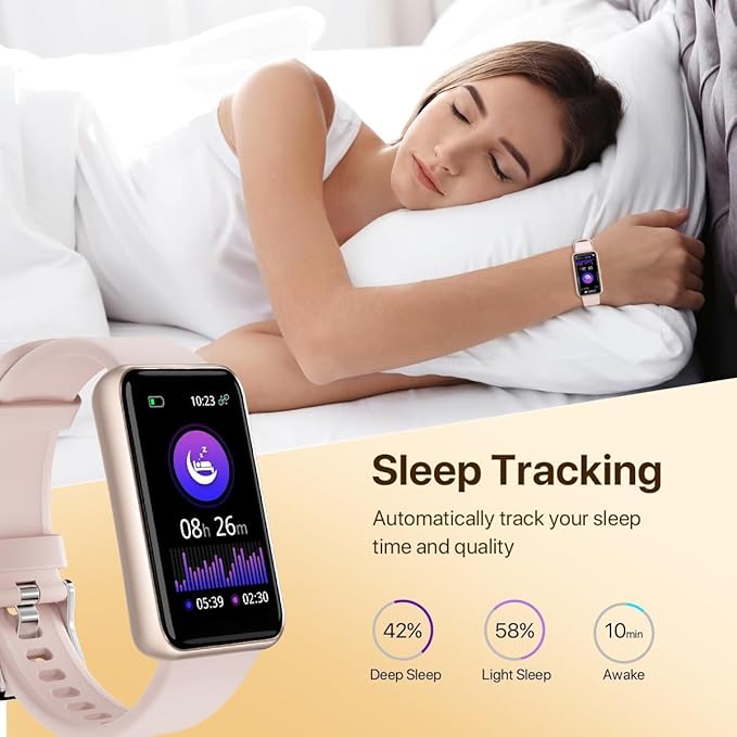 Smart Watch for Women, Slim Fitness Tracker with Heart Rate, Blood Oxygen, Sleep & Step Monitor, IP68 Waterproof Smartwatch, Lightweight Pink/Gold Bracelet Watch Compatible with Android & iPhone