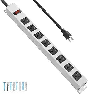 JUNNUJ Metal Long 8 Outlet Power Strip Surge Protector, White, 6 FT, 1