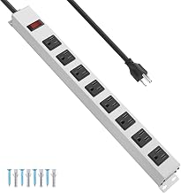 JUNNUJ Metal Long 8 Outlet Power Strip Surge Protector, White, 6 FT, 1 - Image 1