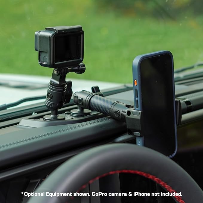 Bulletpoint Metal Dash Mount Cell Phone Holder & Action Camera Bracket Compatible with 2024+ Jeep Wrangler JL, 4xe & Gladiator Dual 20mm Ball Base (Driver Side Spring-Loaded)