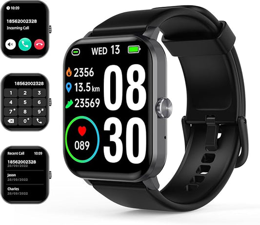 Smart Watch(Answer/Make Call), 1.85'' HD Smartwatch for Men Women, 2025 Fitness Tracker with 100+ Sport Modes, Heart/Sleep Monitor/Pedometer IP68 Waterproof Fitness Watch for Android iOS Metal Black