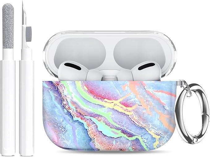 for AirPods Pro 3 Case (2025) with Cleaner Kit, Cute Soft Silicone Cover Compatible AirPods Pro 3rd Genera case with Keychain for Women Men with Keychain for Airpod Pro case(2025) Colorful Marble