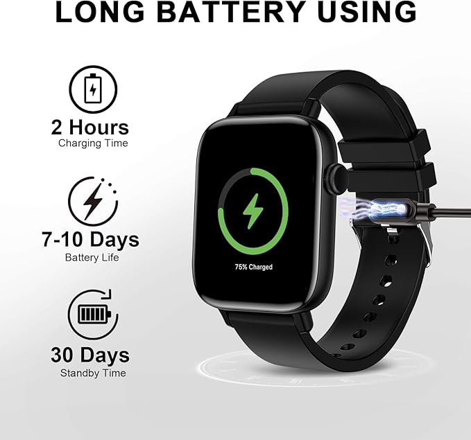 Smart Watch for Android iPhone-Call Receive/Dial/Read Message/AI Control-1.9" HD Screen-IP67 Waterproof Fitness Smartwatch-Blood Pressure/Heart Rate/SpO2/Sleep Monitor（Stone Black）