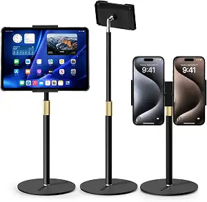 Tablet Stand for Desk, Height Adjustable 9.8-20" iPad Stand Holder with Dual Device Support, Heavy Duty Metal Base 360° Rotation Portable Monitor Stand for iPad Pro Samsung Tab Kindle Phone