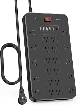 FDTEK Surge Protector Power Strip, 22 Outlets 6 USB 6.5 Ft Extension Cord