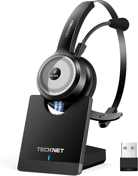 TECKNET Wireless Headset for Work Bluetooth Headphones with Mic USB Dongle